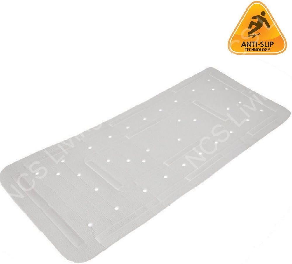 Extra Long Anti Non Slip White Shower Tray Mat Soft Cushioned Suction Cups Rectangle 50 x 90cm