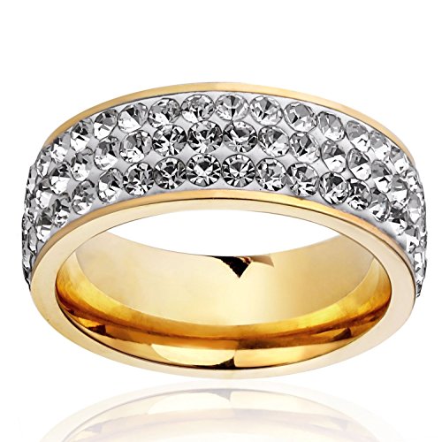 Women Stainless Steel Eternity Ring CZ Cubic Zirconia Crystal Circle