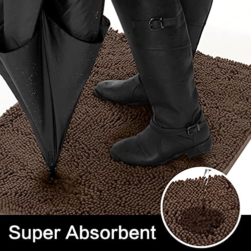 HOMEIDEAS Durable Chenille Absorbent Door Mat Indoor, 30"x48", Large Mud Room Mat, Traps Water