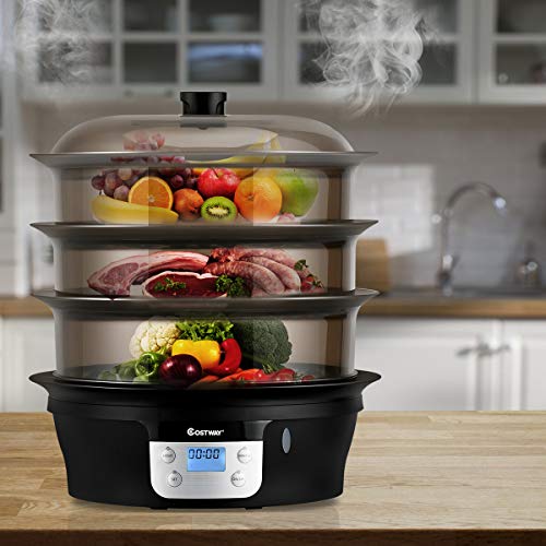 COSTWAY Food Steamer Vegetable Steamer 3 Tier Stackable Baskets 20