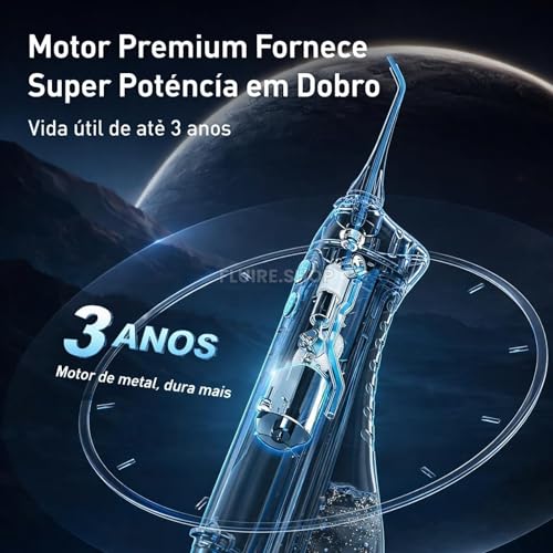 Irrigador Oral & Bucal Portátil Recarregável -Tanque 300ml - Limpeza Profunda com 4 Níveis de Pressão, 4 Ponteiras, À Prova d’Água - Jato Dental Ideal para Aparelhos Ortodônticos, Implantes e Gengivas (Preto)
