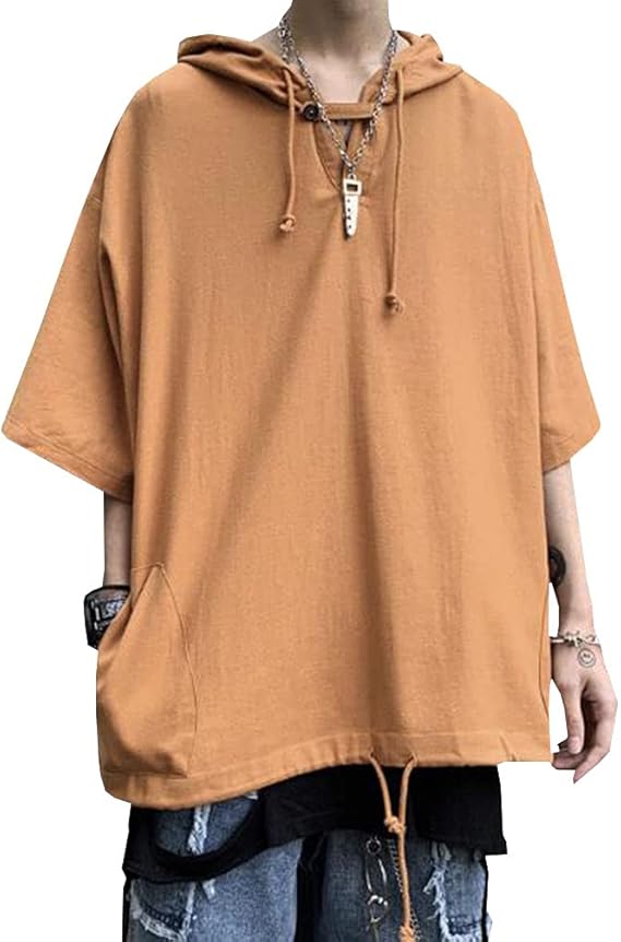 Amazon Puhao プハオ 半袖 パーカー メンズ 半袖 Tシャツ フード付き 夏 プルオーバー カジュアル トレーナーパーカー セットの頭 おしゃれ 薄手 体型カバー シャツ シンプル スウェット ゆったり 通勤 通学 Tシャツ カットソー 通販