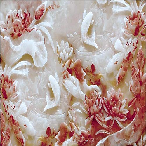 Wallpaper 3D Custom Jade Carving Lotus Fish Wall Mural 3D Living Room Sofa Tv Wall Bedroom Wall Murals