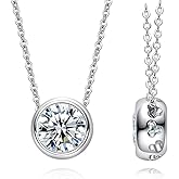 zemlite 14K White Gold over S925 Sterling Silver 2ct Diamond Bezel Pendant Necklace for Women, Brilliant Round Cut Diamond, Engagement, Thoughtful Gift for Wife on Wedding Day