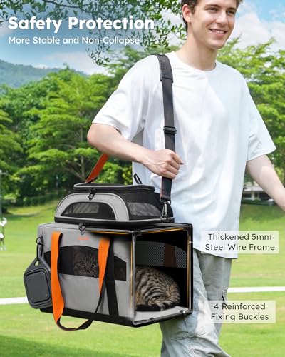 pecute Trasportino Gatto Estensibile e Pieghevole, Trasportino per Gatti e Cani Piccola Taglia fino a 6kg, Borsa da Trasporto Haustier Robusta e Leggera con Amaca e Ciotola, Ideale per Viaggi e Auto | Trasportino per gatti, leggero, pieghevole, per gatti e cani di piccola taglia, stabile, grande spazio