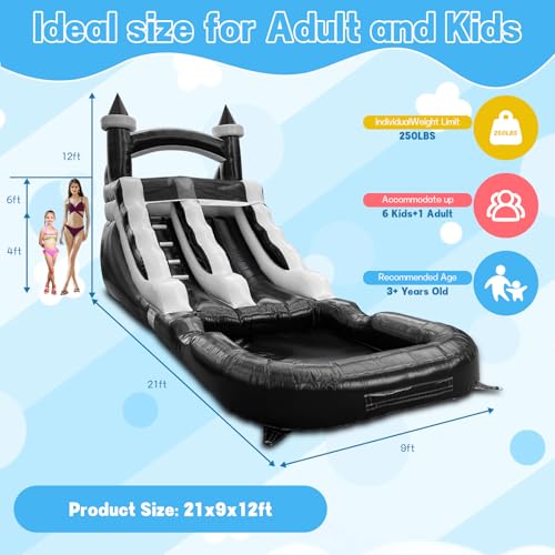 Commercial Grade Water Slide 21'x9'x12' Inflatable with Pool for Kids and Adults, Wet Dry Use, Summer Splash Fun