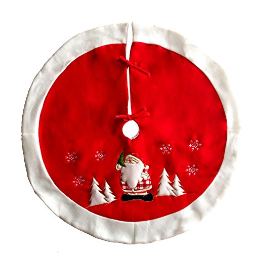 Christmas Tree Skirt Santas Xmas Tree Embroidery Tree Skirt Mat Diameter 80cm Round with Red Border for Christmas New Year Holiday Party (B) - Thumbnail 4