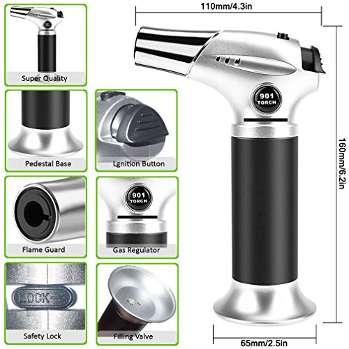 Culinary Kitchen Blow Torch,Chef Cooking Butane Torch Lighter Mini Craft Blowtorch Refillable Adjustable Flame Safety Lock for Creme Brulee/Baking/BBQ/DIY Soldering by SUNRICH(Butane Gas Not Included)