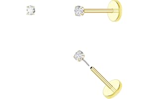 20G Threadless Flat Back Earrings hypoallergenic Titanium Small Stud Earrings Push-In CZ Nose Studs for Women Men Labret Cart