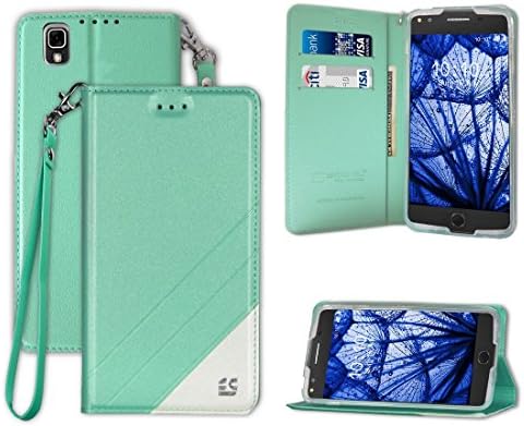 PimpCase Compatible with Alcatel One Touch Idol 4 Case, Nitro49, Slim Design Synthetic Leather [ Flip Wallet Cover ] with Stand Feature Magnetic Closure Detachable Wrist Strap - Mint