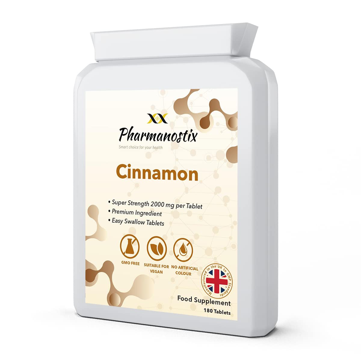 Naturals Cinnamon 2000mg 180 Tablets UK Made. Pharmaceutical Grade Support Sugar Metabolism, Diet Control Support, Manufactured in The UK by Pharmanostix