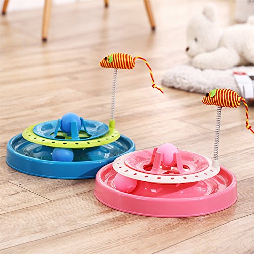 image for AUOON Cat Turntable Scratch Toys with Spring Mouse, Plastic Turbo Trac