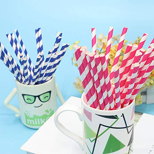 Gifbera Biodegradable Paper Straws Bulk 150-Count, Multi-Color Stripe Paper Drinking Straws for Party Supplies, Birthday, Wedding, Bridal/Baby Shower Decorations and Holiday Celebrations