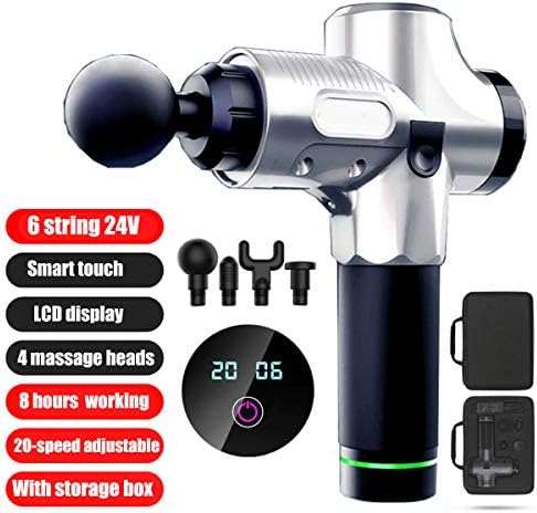 Massage Gun for Deep Tissue Muscle Handheld Percussion Massage Gun LCD Screen 4 Replaceable Heads 6 Speed Levels (Black) … (Silver)