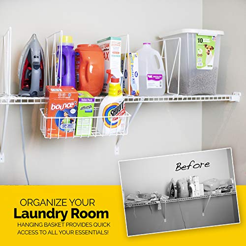 Wire Shelf Divider for Closets, Set of 8 Closet Dividers, 1 Hanging Basket Organizer for Maximum Storage, Home Organization for Kitchen, Pantry, Linen or Laundry Shelves, Works with 12 Inch Shelving - Thumbnail 5