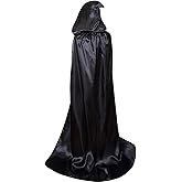 Seasons Stars SSDecor 59" Halloween Black Hooded Cloak, Full Long Witch Cloak Wizard Costume Accessories for Women Men Girls Boys Cosplay Party