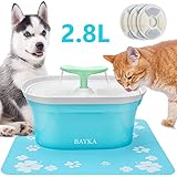 BAYKA Cat Water Fountain, 2.8L Automatic Pet Water Fountain Dog Water Dispenser with 3 Replacement Filters 1 Silicone Mat for Cats and Small to Medium Dogs