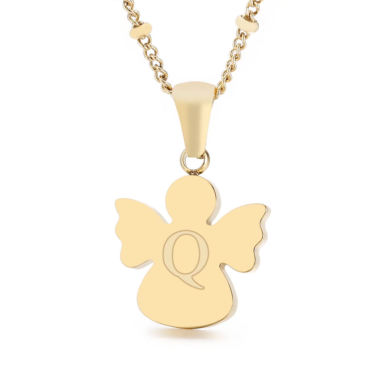 Qings Initial Q pendant necklace, 26 letters golden angel chain, chain length 50 cm