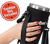 Tumbler Carrier Holder Pouch+Tight Hand Strap For All 30oz. Stainless Steel Travel Insulated Coffee Mugs, Neoprene Black Sleeve Accessories, Light Hand Free Bag, Protective, Washable, Adjustable Strap