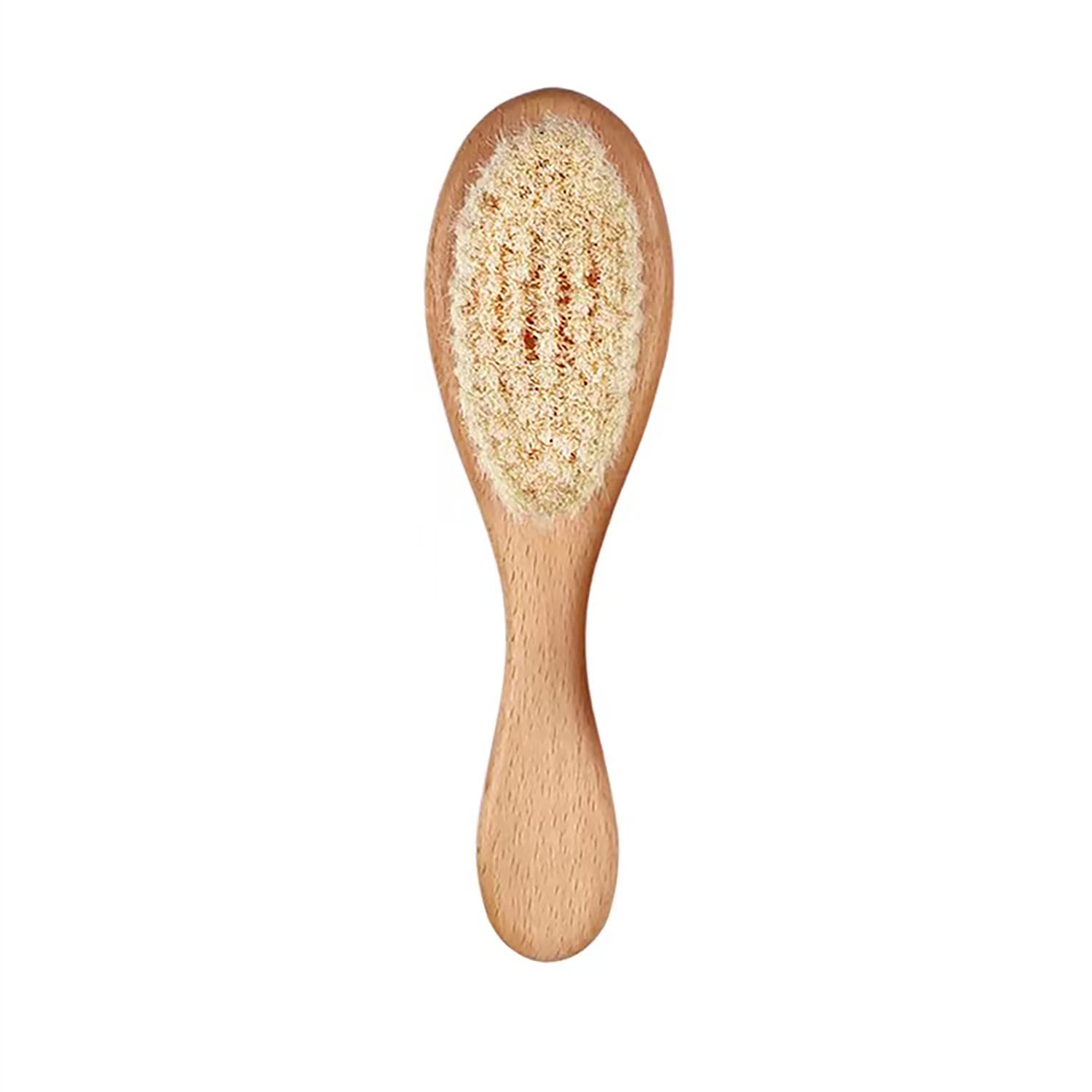 Baby Hair Brush with Wooden Handle and Super Soft Goat Bristles for Newborns & Toddlers,Brown