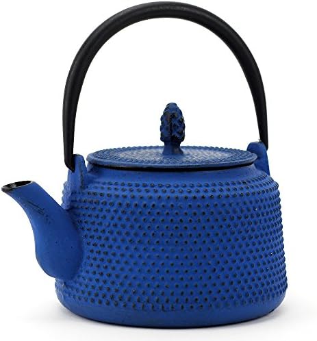 Iron Cast Teapot,Hanzo Japanese Hobnail Cast Iron Teapot With Stainless Steel Infuser,18 Ounce,Blue