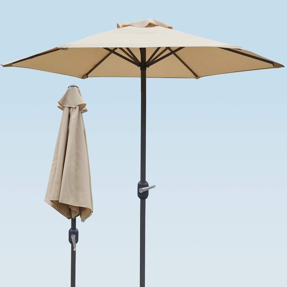 S 1 Garden Umbrella Parasol 6ft Patio Umbrella Canopy Market Table Umbrellas Sunbrella With 6 Ribs And Crank Outdoor Waterproof Umbrellas Khaki Amazon Co Uk Kitchen Home