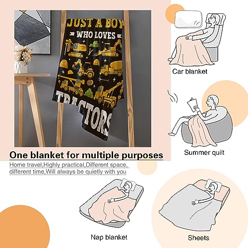 Just A Boy Who Loves Tractors Blanket Plush Cozy Fuzzy Super Soft Flannel Throw Blankets for Couch Sofa Chair Bedroom Gifts for Women Adult Swaddle Friend Birthday 40