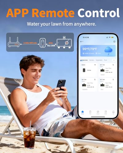 Diivoo 3 Zone Smart WiFi Water Timer, Brass Inlet WiFi Sprinkler Timer Compatible with Alexa/Google, 18 Programs, Misting/Timed Modes, Rain Delay, 3 Outlets for Garden Hose Irrigation
