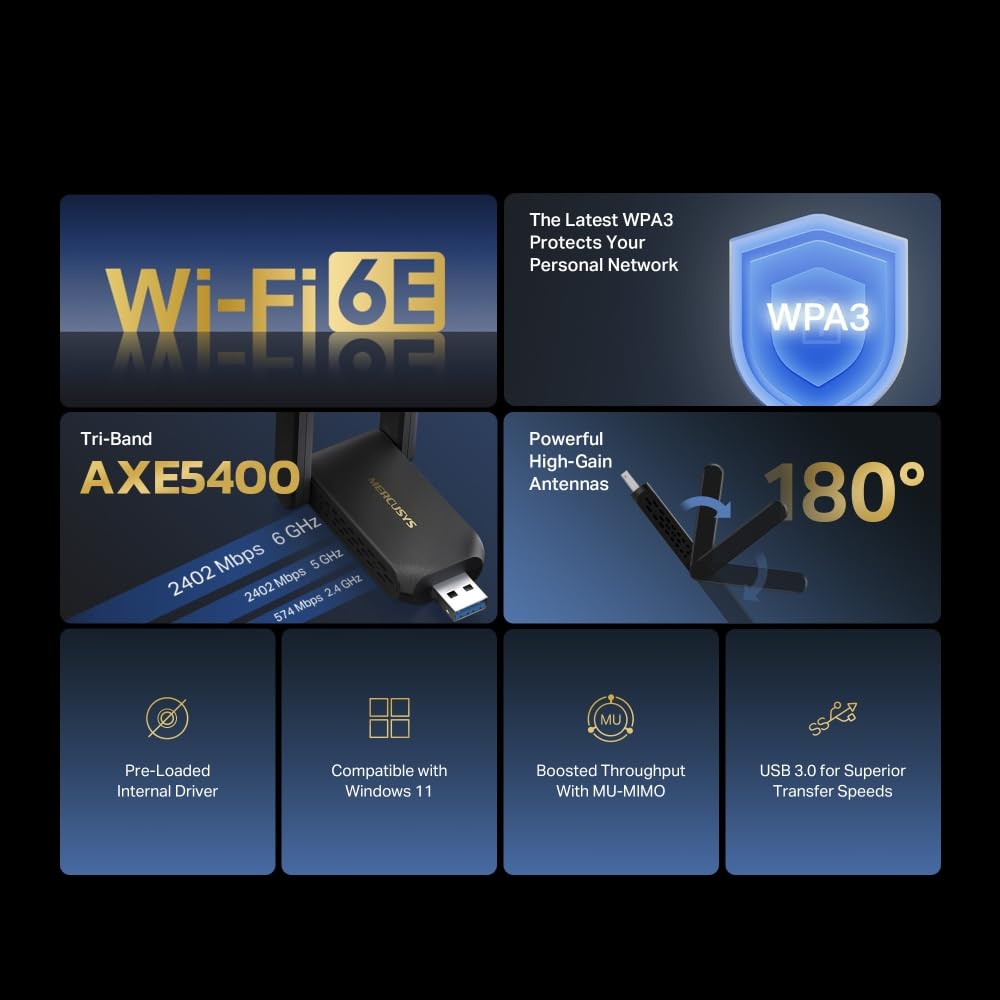 Mercusys Ma86Xh Wifi Adapter With Dual Antennas And Usb Cradle