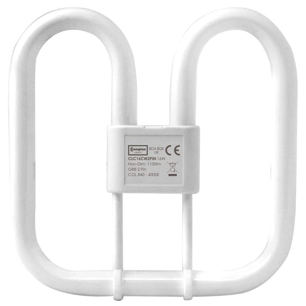 Crompton Lamps CFL 2D 16W GR8 4000K Cool White Frosted 1100lm 2-Pin Energy Saving DD Compact Fluorescent CC Slim Opal Light Bulb