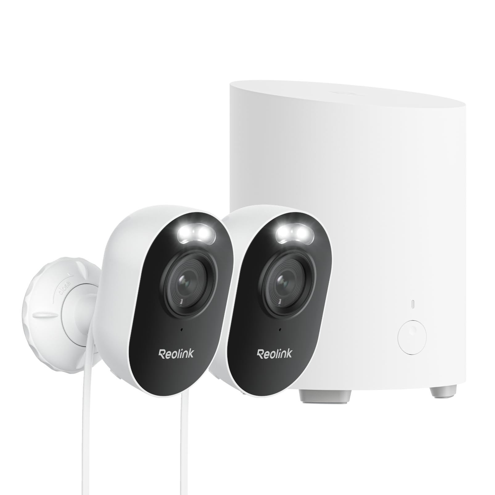 Reolink 2K Überwachungskamera Aussen Set, All-in-One-Kameraset mit Lokalem Speicher, 2,4/5GHz Wi-Fi, KI-Erkennung, 24/7 Aufnahme, Spotlights, AES-128-Verschlüsselung, Plug-in, Home Hub Mini+2xLumus