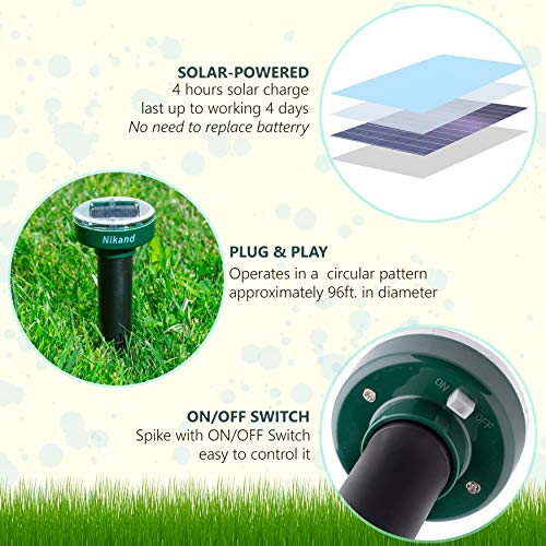 Gopher Repellent Ultrasonic Solar Powered Mole Repellent Stakes