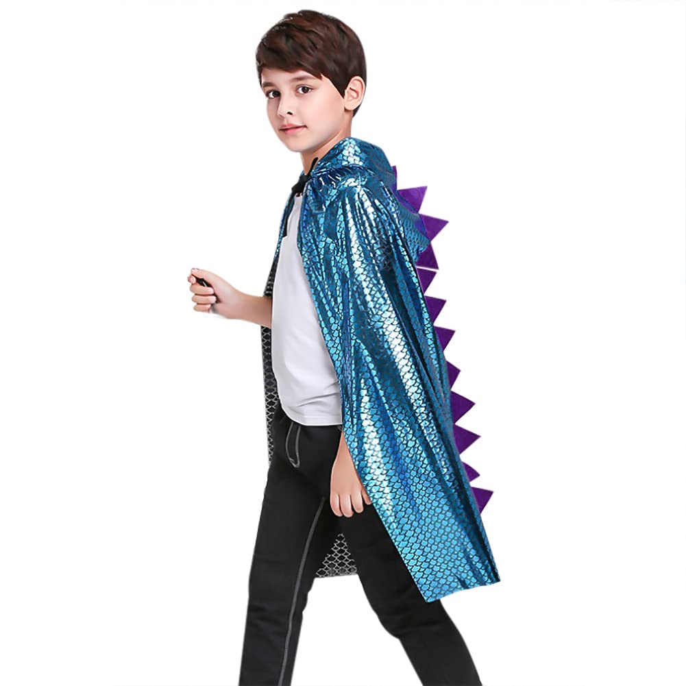 Kids Dinosaur Costume Cloak Hooded Cape Animal Cosplay Fancy Dress Up Girls Boys Witch Wizard Cape with Hat Magician Robe Shiny Poncho Christmas Costume Party Accessory Props