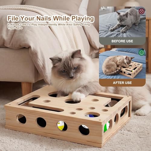 Last page® Cat Scratch Puzzle Enrichment Box, Maze Cat Nail File Scratcher & Built-in Sandpaper, Wooden Cat Nail File Enrichment Box, Stress-Free Alternative to Trimming Your Nails