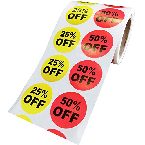 1 Inch 25% 50% Percent Off Stickers Labels Garage Yard Sale Price Sticker for Retail Store Clearance Promotion Discount Deals Circle Pricemarker Half Off Tag Stickers Roll (500PCS Per Roll) - Thumbnail 2