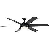 Kichler 60" Mint Ceiling Fan with Glass Diffuser in Satin Black, Satin Black Blades, Damp Rated, 6-Speed, Remote Control, Dim