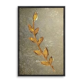 Framed Canvas Wall Art Golden Plant Canvas Prints Home Artwork Decoration for Living Room,Bedroom - 16x24 inches