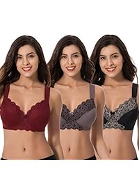 Curve Muse - Sujetador minimizador sin forro, tamaño grande, sin alambre, con cordones bordados, paquete de 3