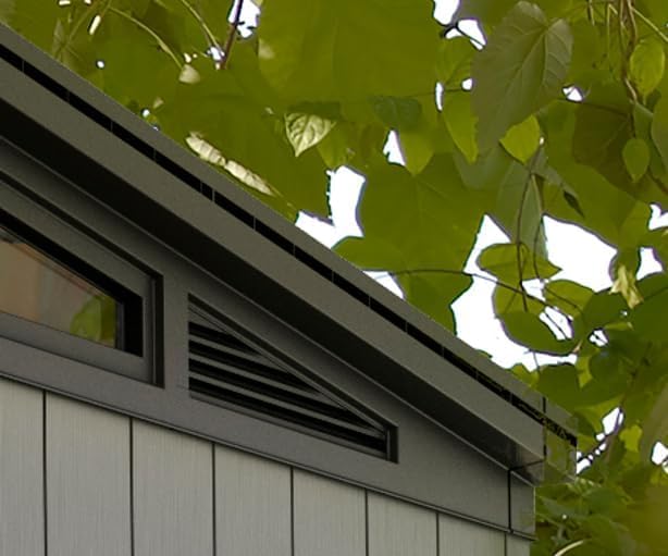 Keter Artisan 7x7 Gerätehaus – Wetterfestes Gartenhaus mit Boden, Pultdach, Doppeltüren & Fenster, Ideal für Outdoor-Aufbewahrung, 214x218x226cm, 8,3 m³, grau 5