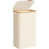 SONGMICS Laundry Hamper with Lid, 100L Laundry Basket, Bamboo Frame | Laundry Sorters, Storage Basket, Oxford Fabric, for Bedroom, Living Room, Cream, ROXANNE Collection ULCB518WD01