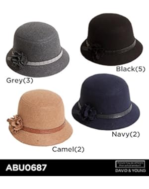 Wool Winter Cloche Bucket Bell with Flower Applique Hat