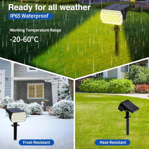 Solar Spot Lights Outdoor Waterproof, 3 Modes Landscape Spotlights, Dusk to Dawn Solar Powered Flood Wall Lights for Outside, Solar Garden Lights for Yard Porch