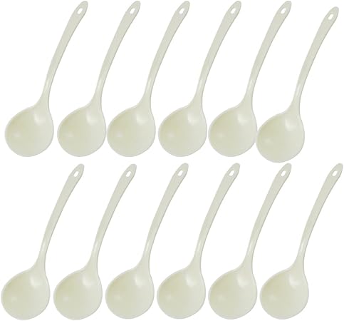 Amazon Co Jp Uxcellプラスチックハンドルラウンド形状ヘッド台所用品おたまスプーン12個ホワイト おもちゃ