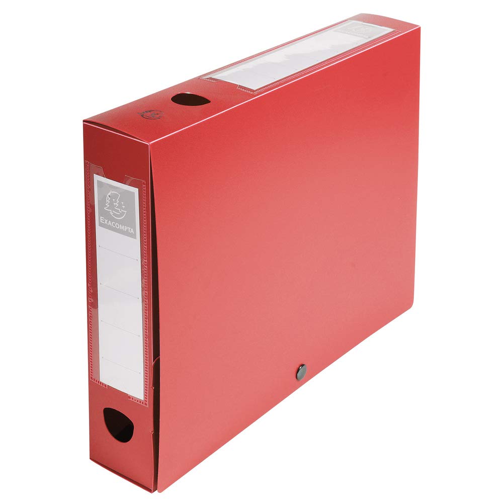 Exacompta - Ref 59635E - Plastic Filing Box - 250 x 330mm in Size, Suitable for Holding A4 Documents, 6cm Spine, 2 x Spine Labels & 2 x Finger Holes - Red — image 1