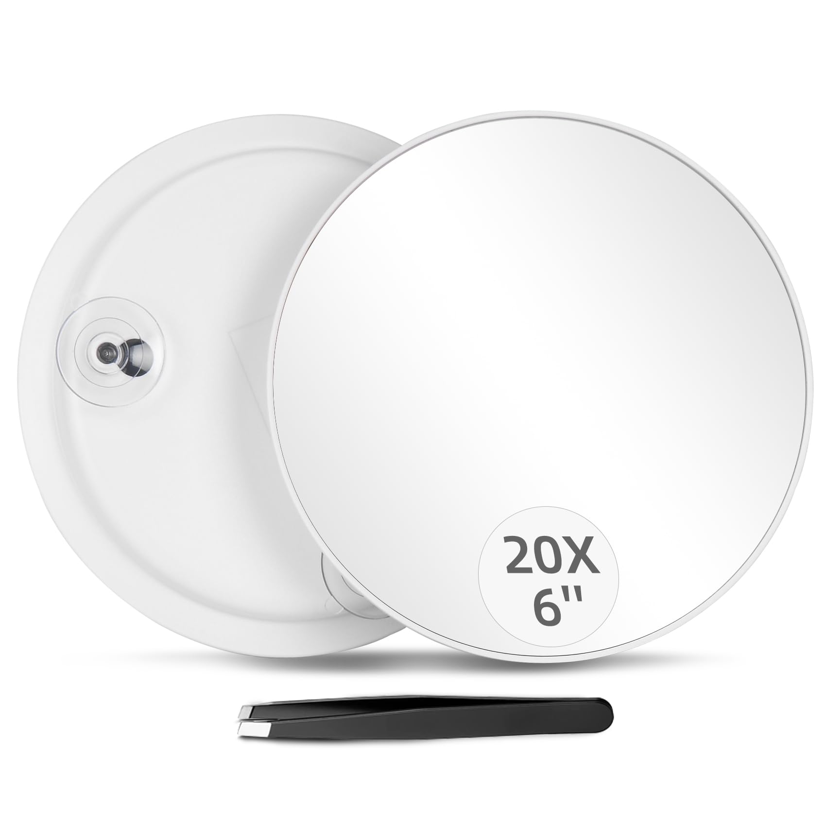 Photo 1 of 20X Magnifying Mirror and Tweezers Kit, 6 Inch Round Compact Mirror with 3 Suction Cups, Portable Cosmetic Magnifier for Women & Men