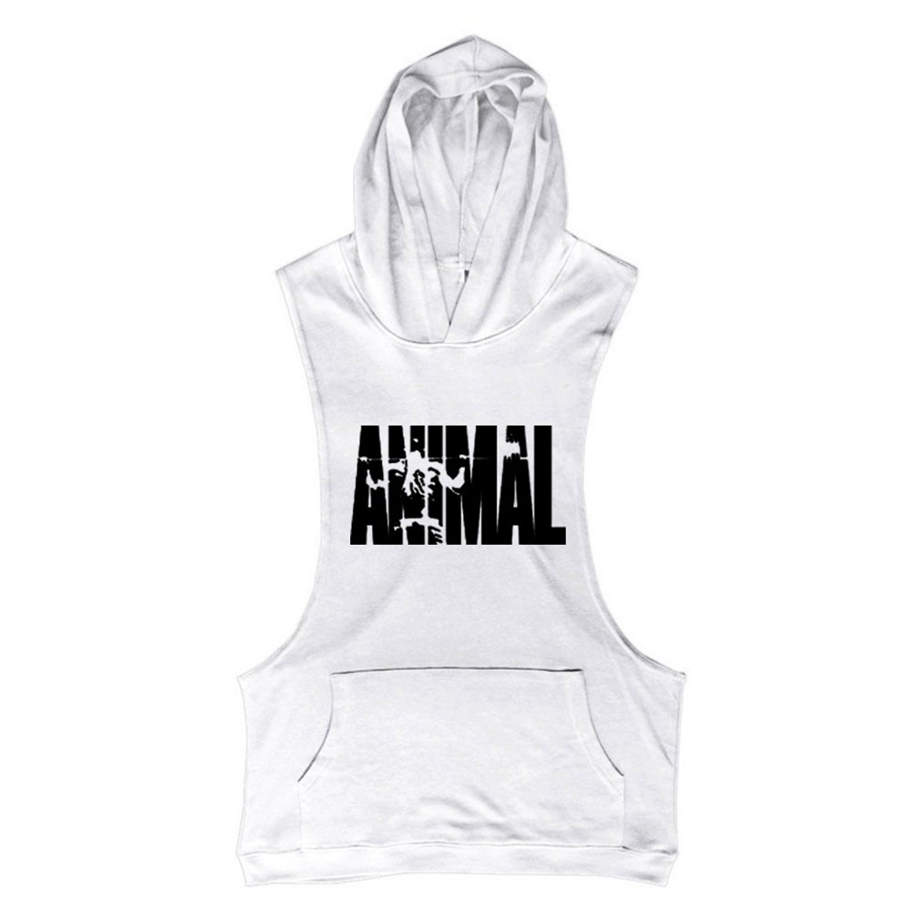 Befox Mens Hooded Vest Tank Top, Animal Pattern Gym Stringers Bodybulidng Tank Top