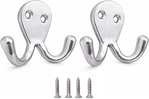 IEORAIL Heavy Duty Coat Hooks Wall Mounted (2 Pack), 304 Stainless Steel Double Robe Hook, Modern Towel Hanger for Entryway, 
