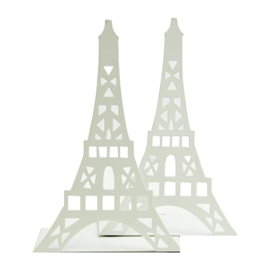 1 Pair Cute Eiffel Tower Bookend Design Bookends for Shelves Desk Holder Book Organizer Metal Decorative Book End (White)