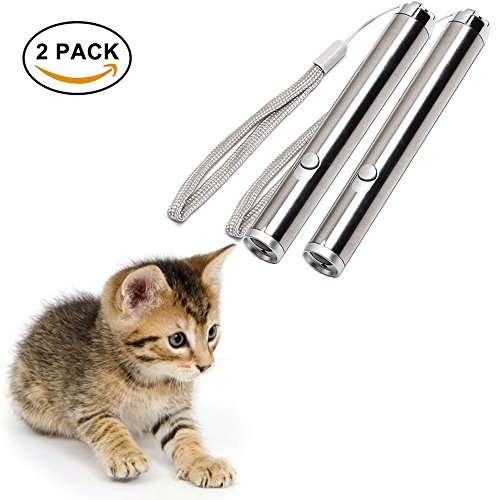 Funny Cat Chaser Toys -ZONV 2 in 1 Interactive Pet Cat Dog Catch LED Light Exercise Training Tool Flashlight,Sliver -2 Pack
