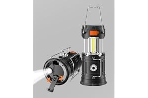 MUKKURI 2 Pcak Hand Crank Solar Camping Lantern, 3000 Large Capacity Portable Ultra Bright LED Torch, USB Charger, Electronic Lantern for Outdoor (Black 2 Pcak)